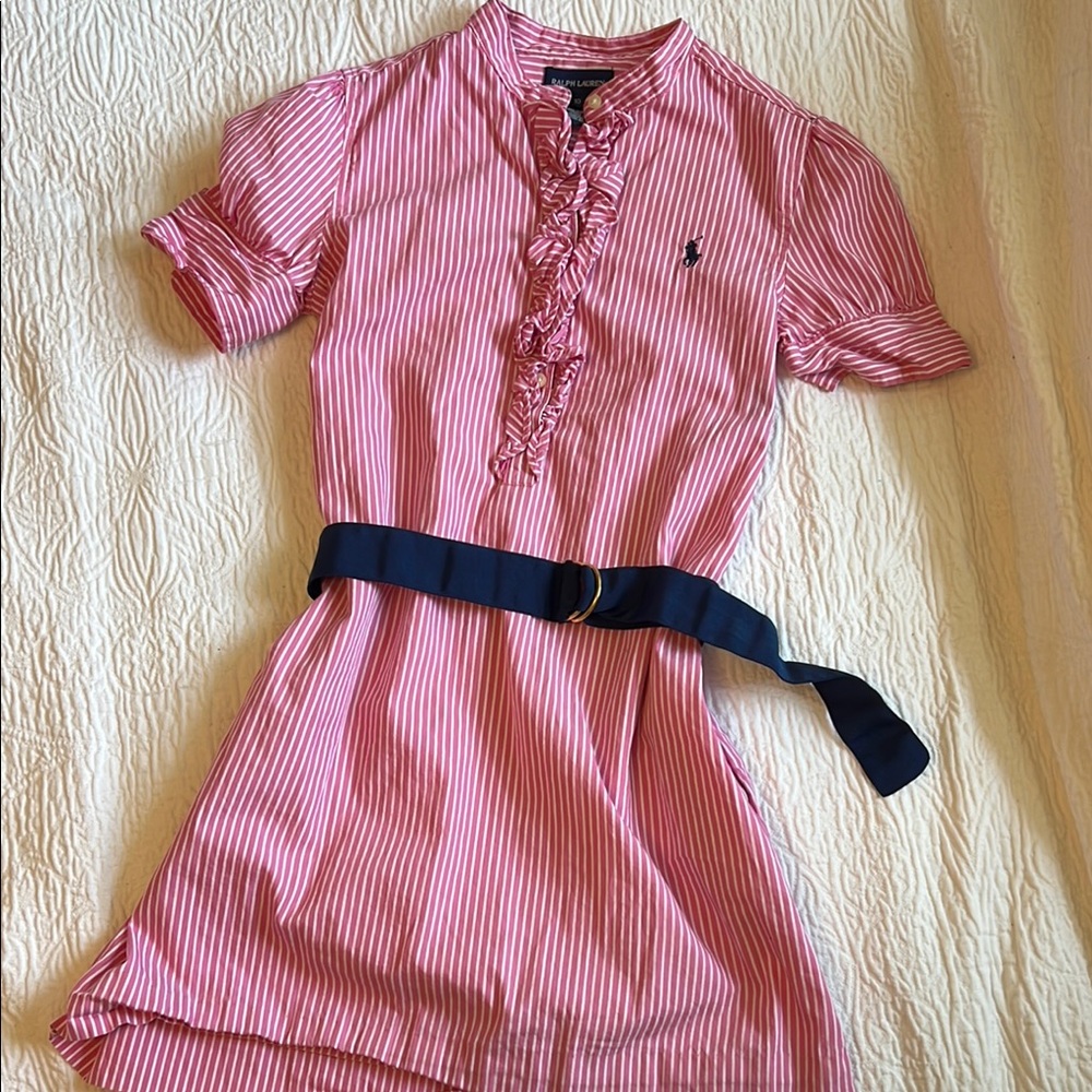 Ralph Lauren Girl's Short Sleeve Striped Dress with Belt